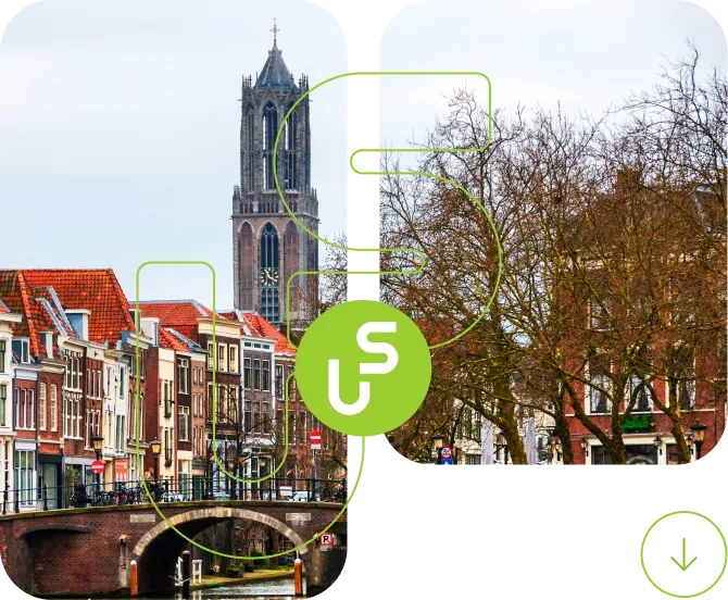 Utrecht city canal and historic buildings view at Unusual Space